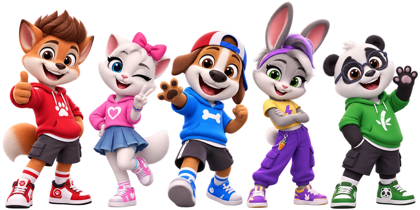 The HGS team as characters: Rusty, Mimi, Biscuit, Ziggy and Bao